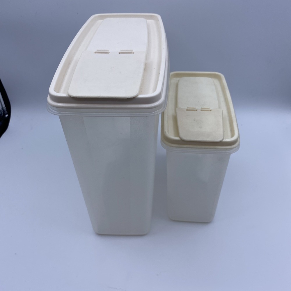 2‎ Tupperware Clear Storage Cereal Beige Pour Spout Medium Large With Lids #3 #4